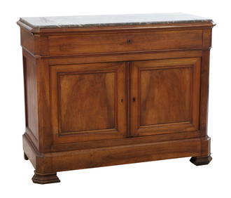 French Provincial Louis Philippe Carved Walnut Marble Top Sideboard, mid 19th c., H.- 39 in., W.- 47 (1 of 2)