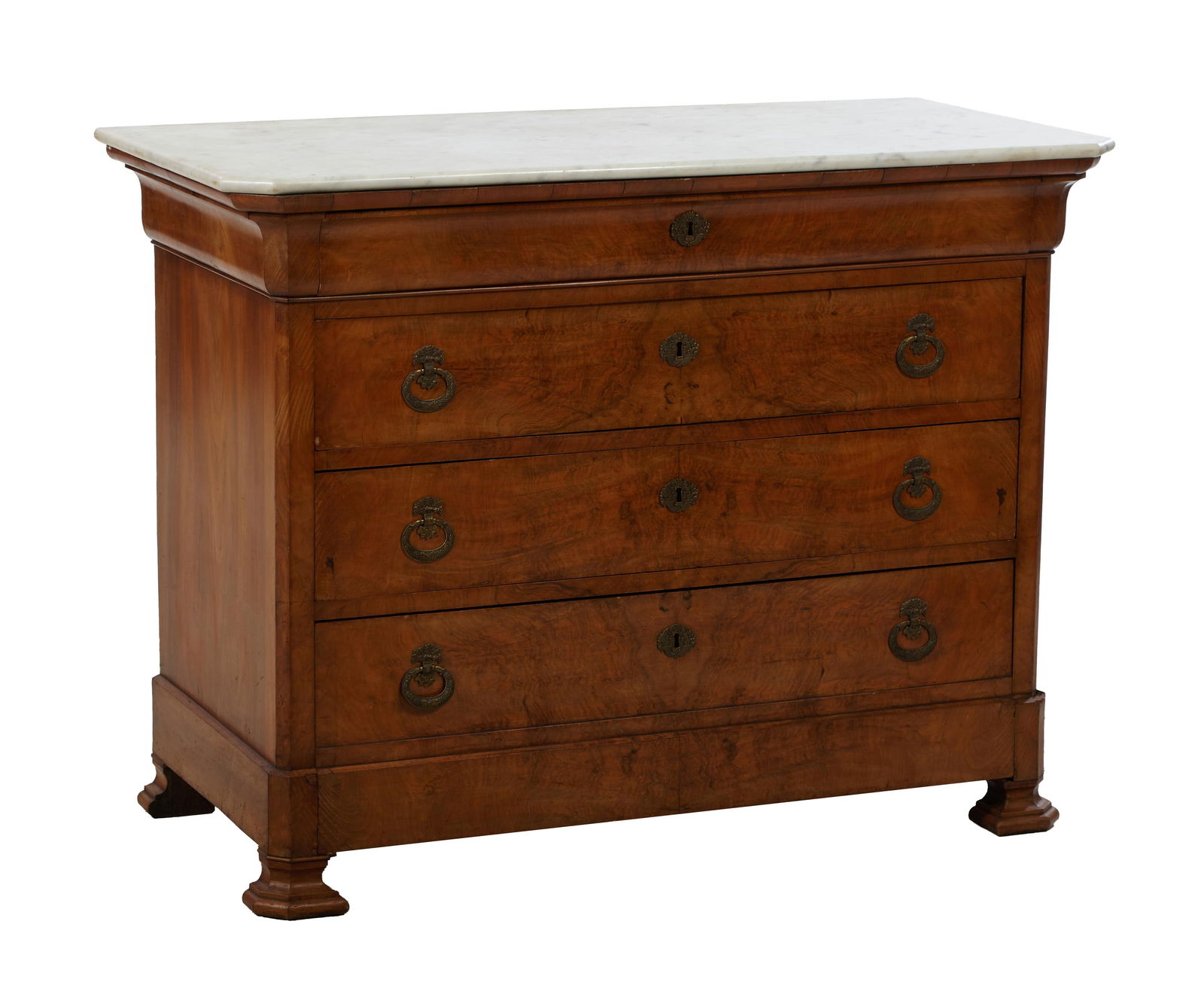 French Louis Philippe Marble Top Figured Walnut Commode, mid 19th c., H.- 38 1/2 in., W.- 50 1/2 (1 of 2)