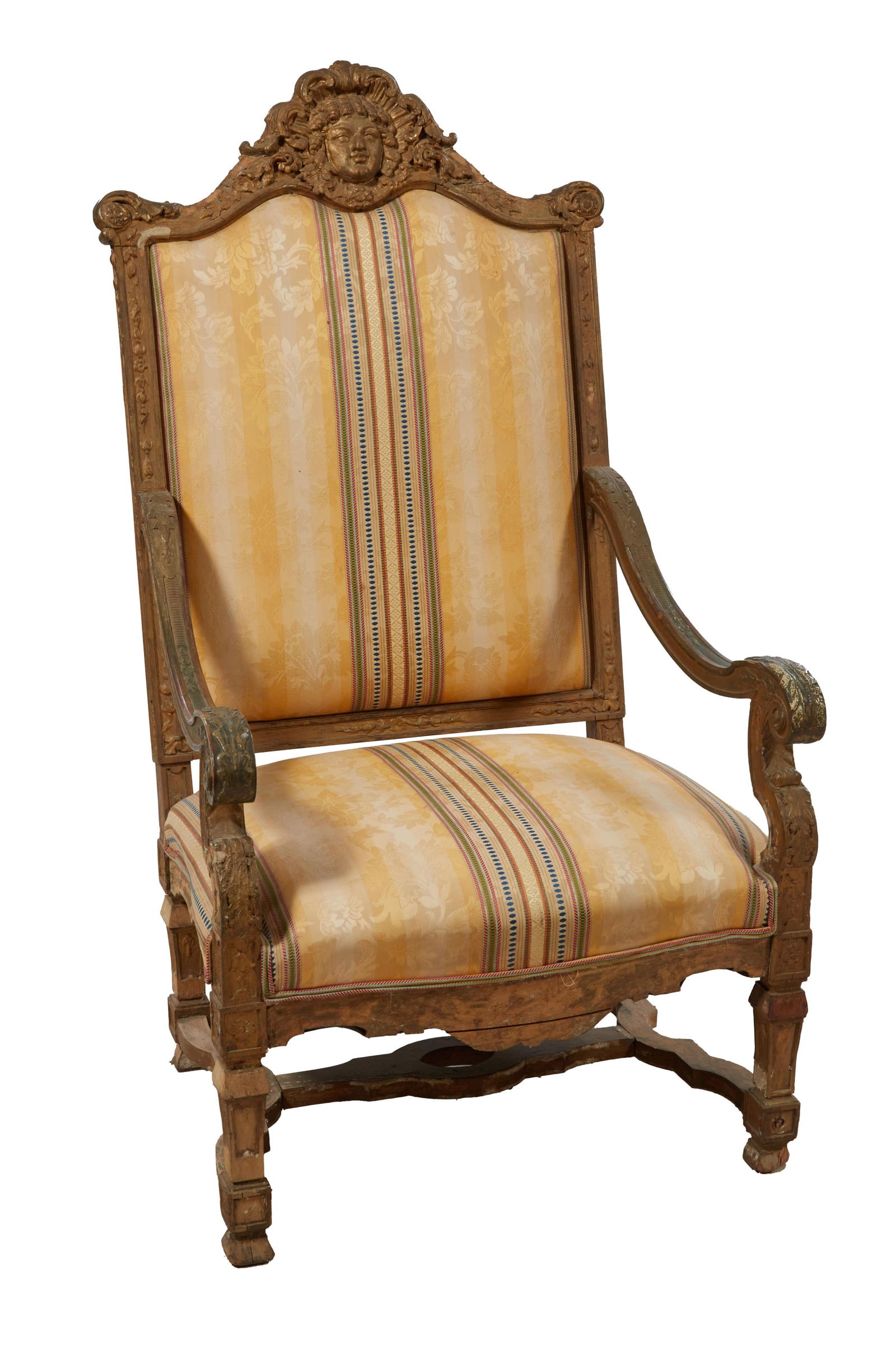 Louis XIV Style Giltwood Fauteuil, 19th c., H.- 55 in., W.- 28 in., D.- 28 in. (1 of 3)