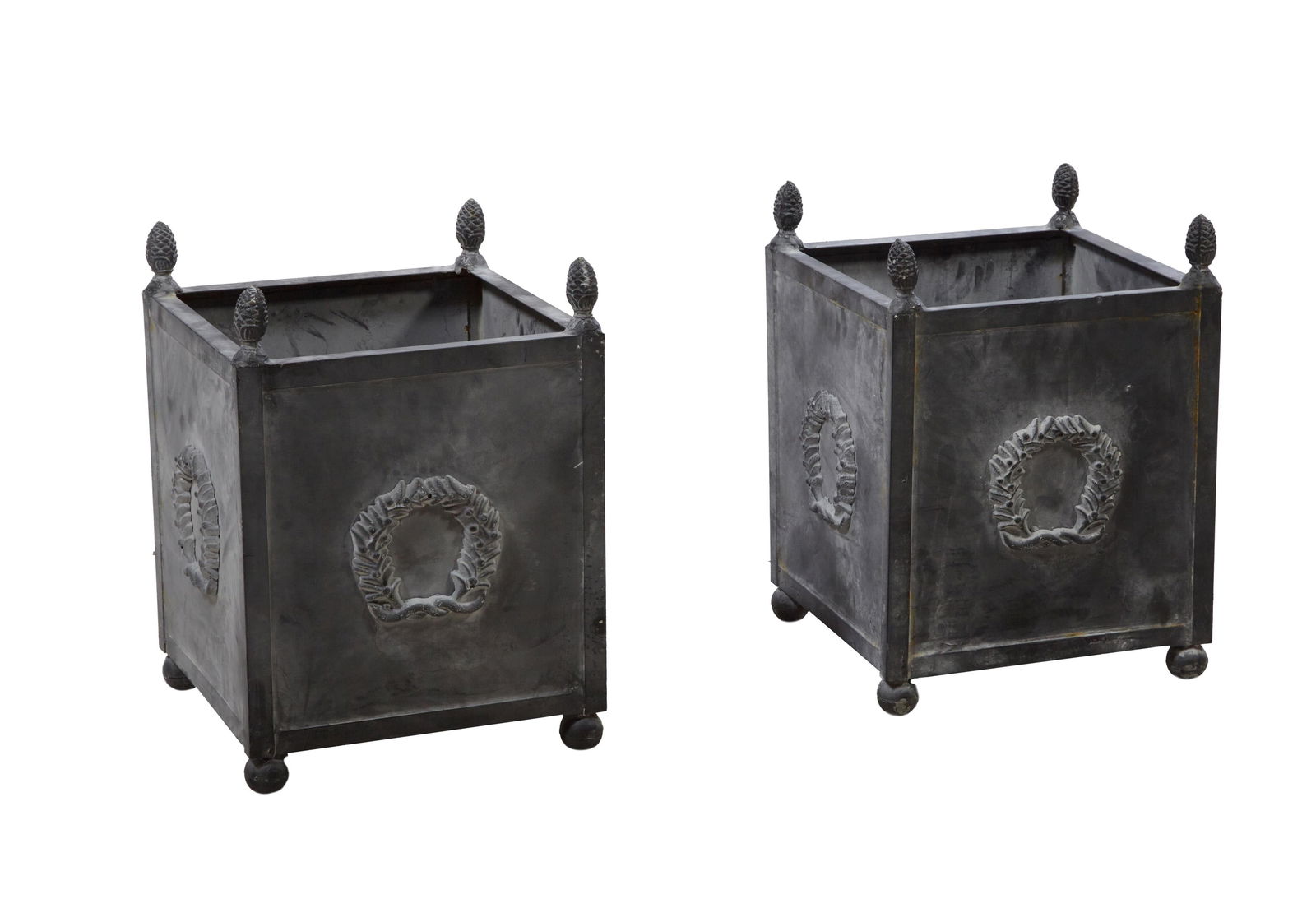 Pair of Iron Versailles Style Planters, 20th c., H.- 22 1/2 in., W.- 16 1/2 in., D.- 16 1/2 in. (2 (1 of 1)