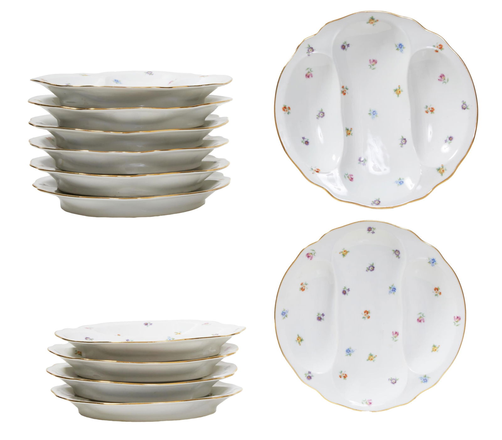 Set of Twelve French Limoges Porcelain Asparagus Plates, 20th c., H.- 1 3/8 in., Dia.- 9 5/8 in. (12 (1 of 6)