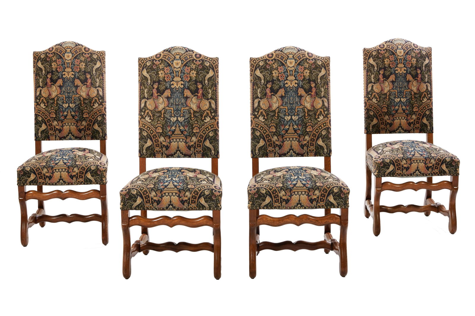 Set of Four French Provincial Carved Beech Louis XIII Style Dining Chairs, 20th c., H.- 44 1/2 in., (1 of 6)