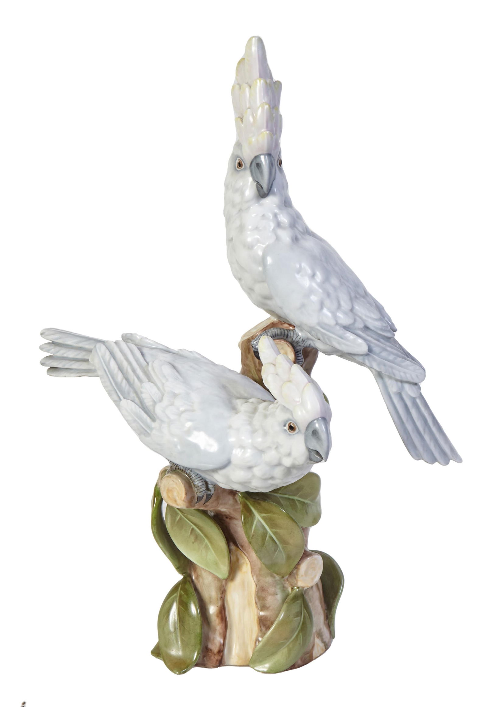 Vista Alegre Porcelain Cockatiels on a Branch Group, 20th c., H.- 19 1/2 in., W.- 14 in., D.- 8 in. (1 of 10)