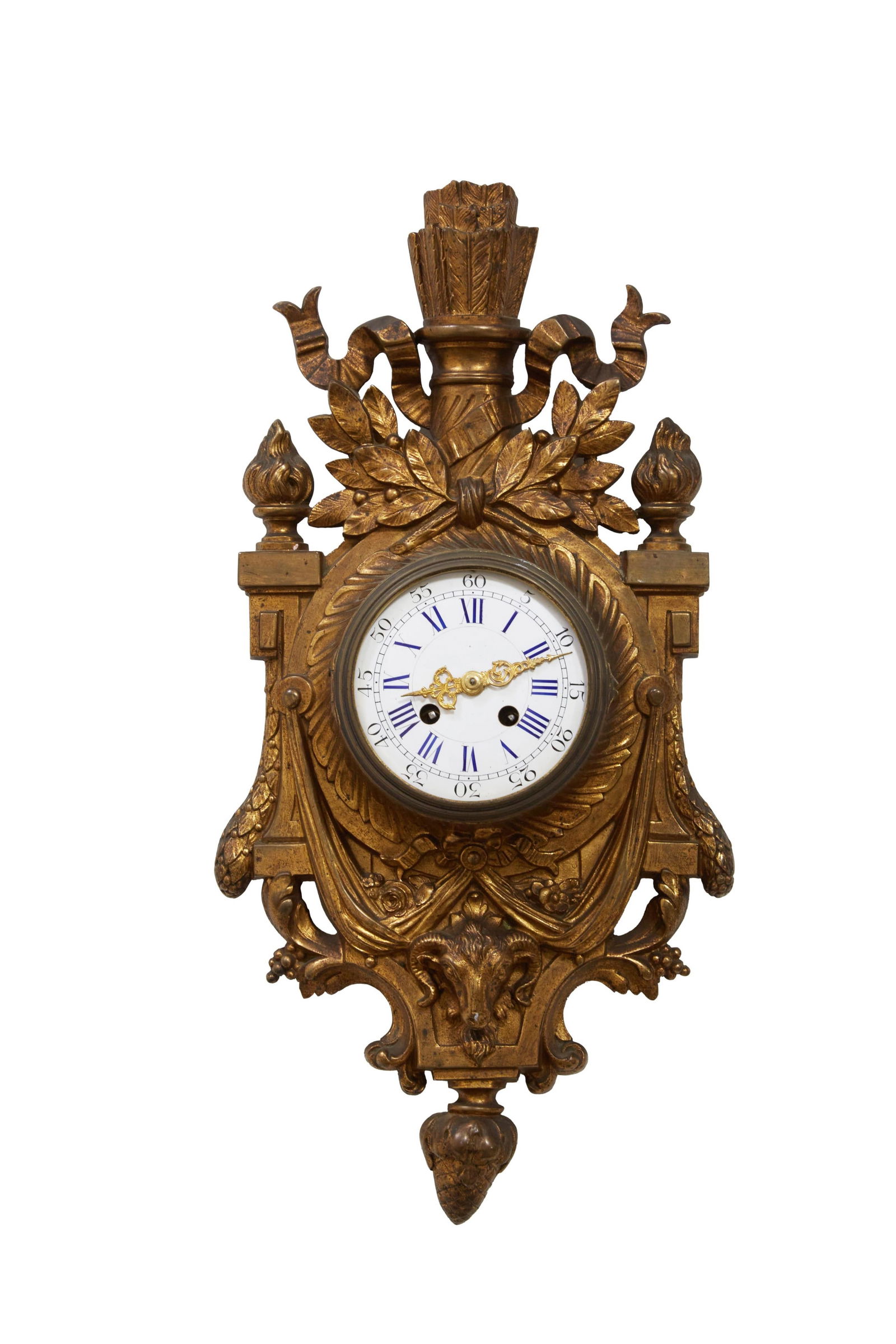 French Louis XVI Style Gilt Bronze Cartel Clock, early 20th c., H.- 20 1/2 in., W.- 10 1/4 in., D.- (1 of 2)