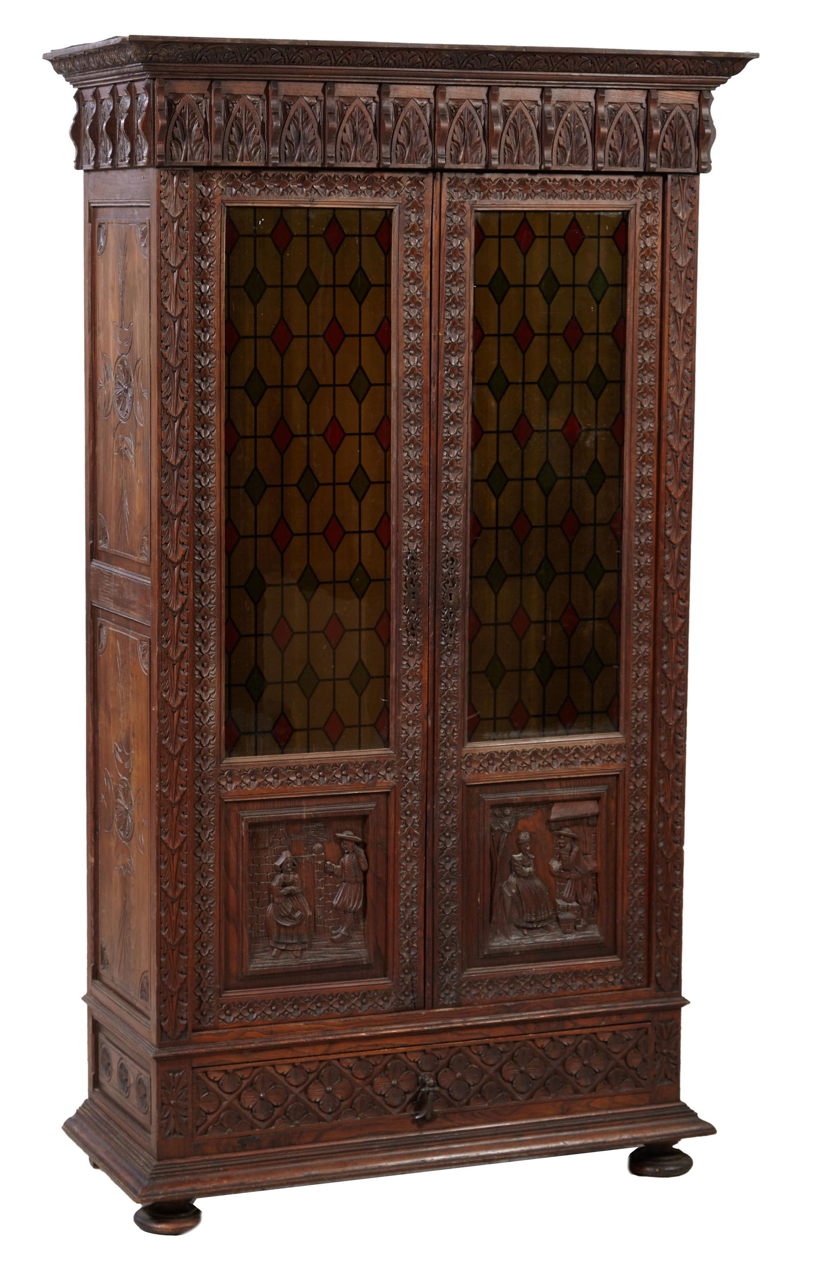 French Renaissance Style Carved Walnut Bookcase, early 20th c., H.- 80 in., W.- 48 in., D.- 18 in. (1 of 6)