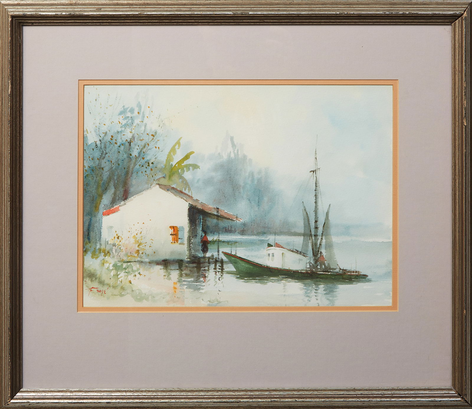 Nestor Hippolyte Fruge (American/Louisiana, 1914/16-2012), "Boat Beside a Cottage in the Marshes," (1 of 4)