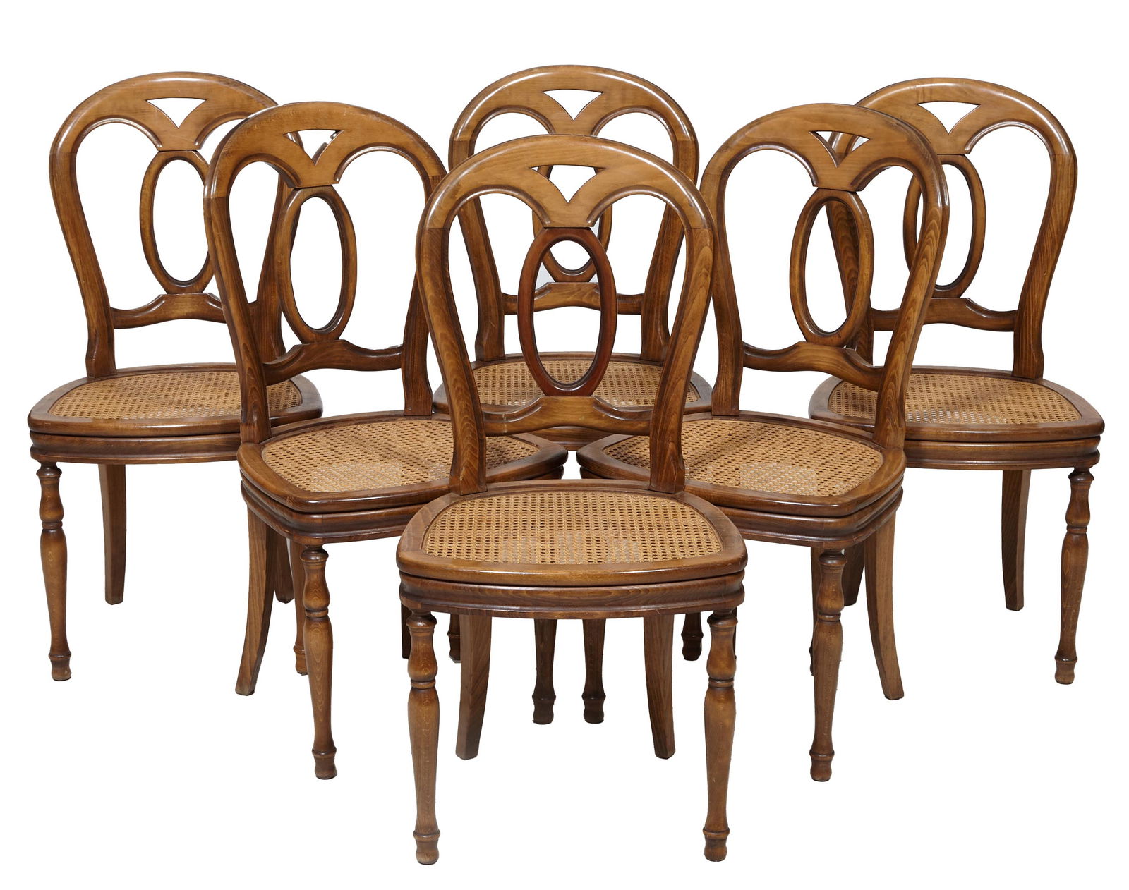 Set of Six Louis Philippe Style Beech Dining Chairs, 20th/21st c., H.- 38 in., W.- 19 in. D.- 17 in. (1 of 1)