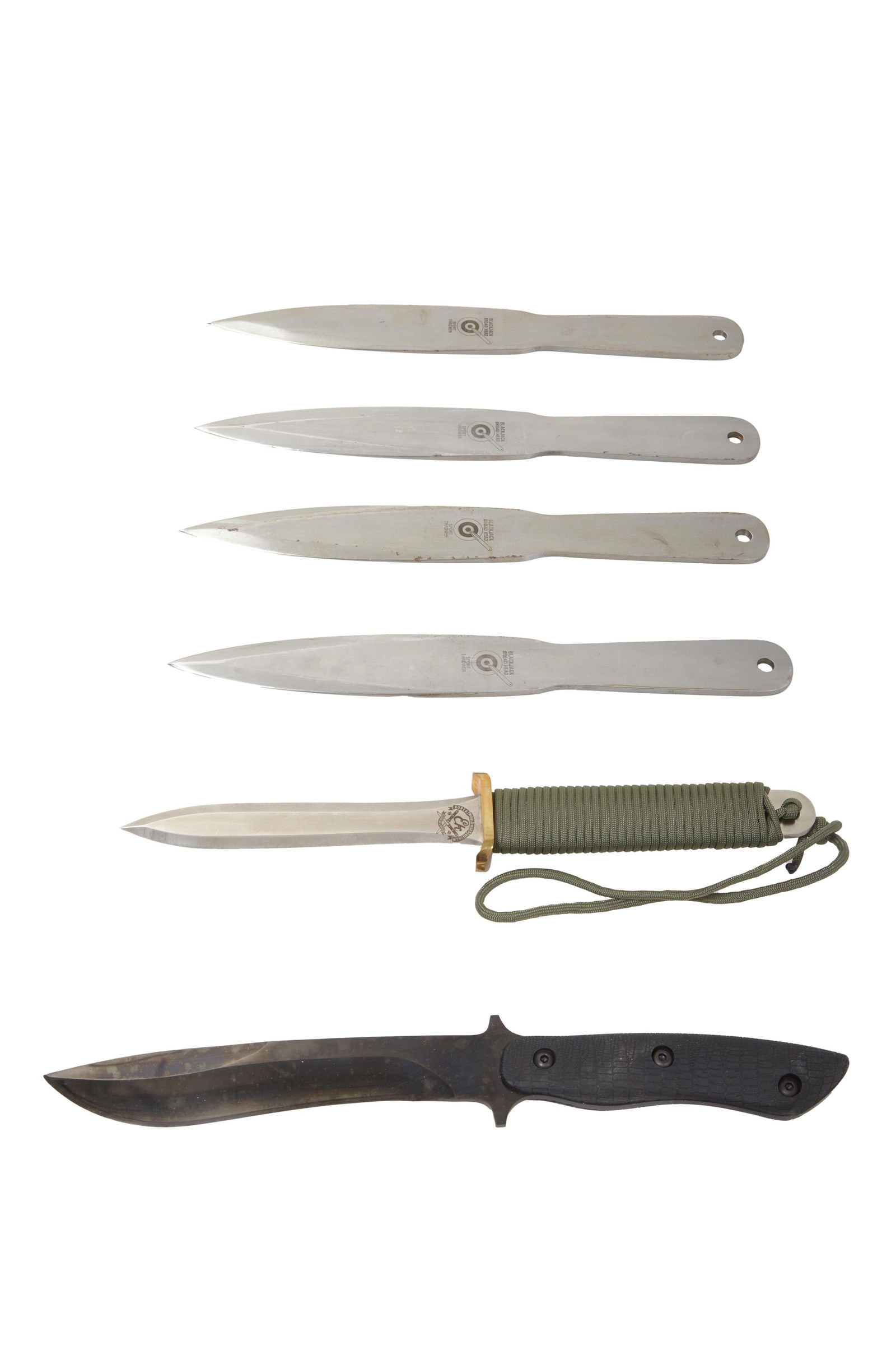 Six Combat Knives, 20th c., Longest- L.- Blade- 7 in. (6 Pcs.) (1 of 20)