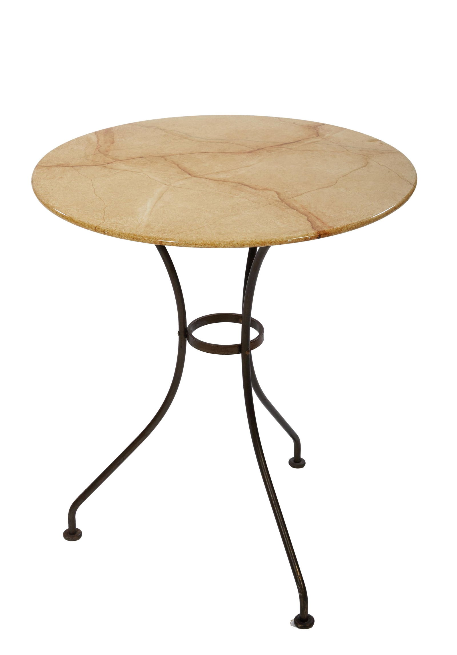 French Faux Marble Iron Bistro Table, 20th c., H.- 27 in., Dia.- 23 1/2 in. (1 of 2)