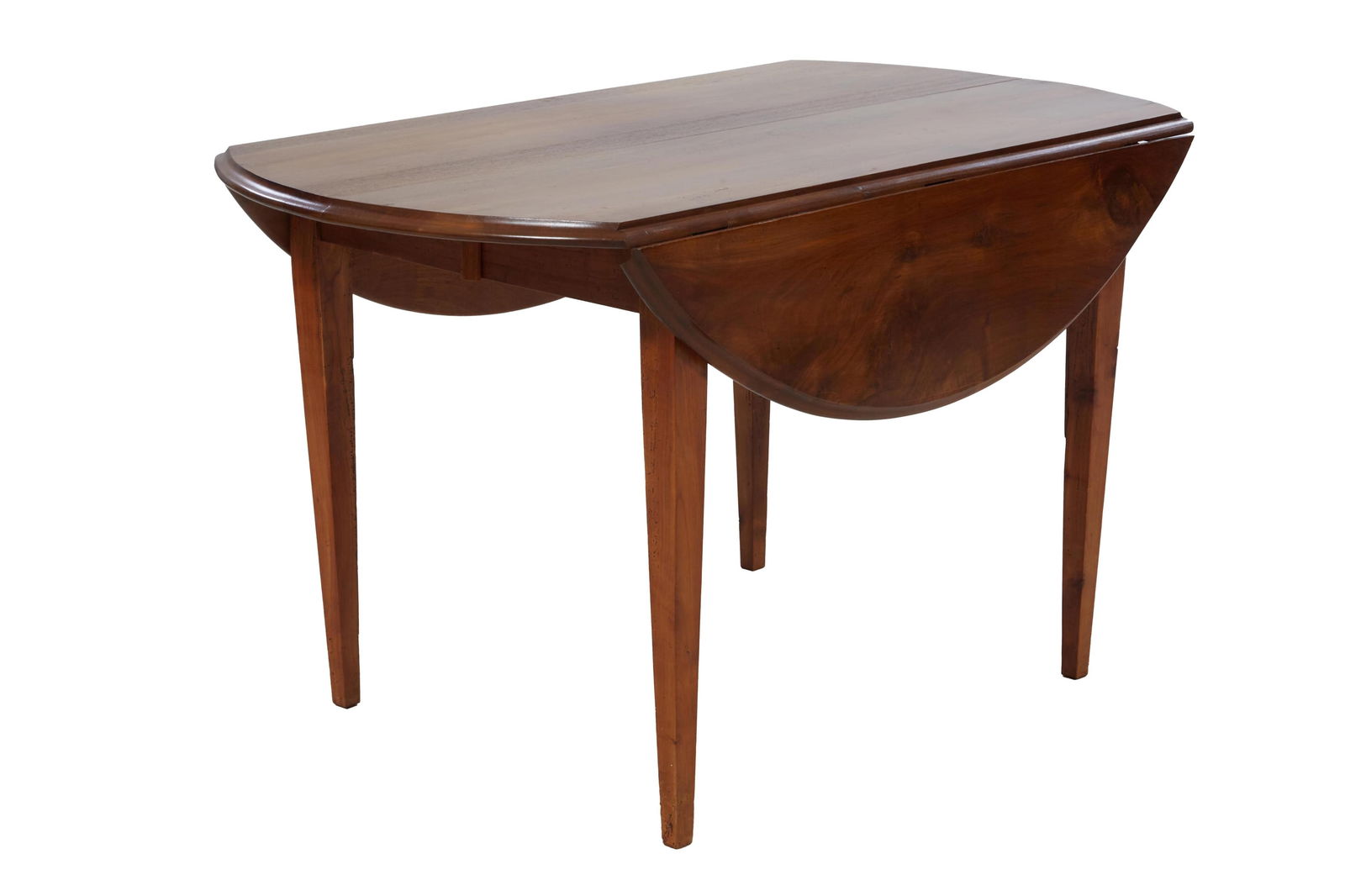 French Provincial Walnut Drop Leaf Table, 19th c., Open: H.- 29 3/4 in., W.- 50 in., D.- 48 in., (1 of 2)