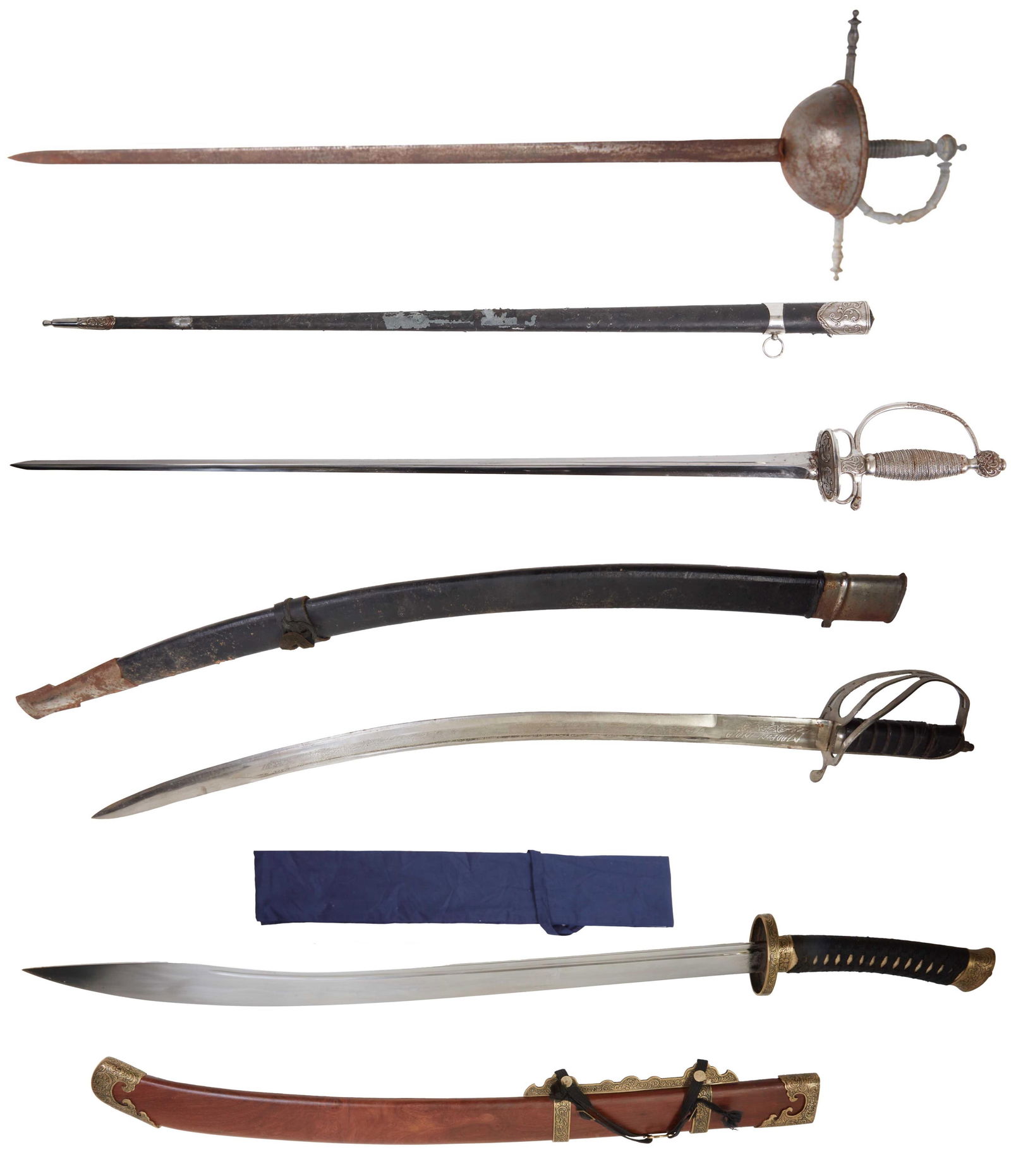 Four Fighting Swords, late 20th c., Longest- L.- Blade- 32 1/2 in. (4 Pcs.) (1 of 20)