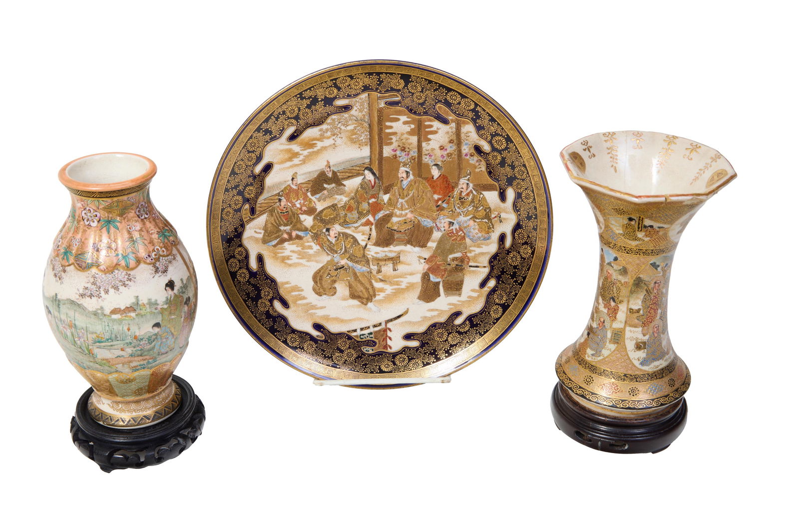 Three Pieces of Oriental Pottery, 20th c., Waisted Vase - H.- 6 in., Dia.- 3 7/8 in.; Baluster Vase- (1 of 19)