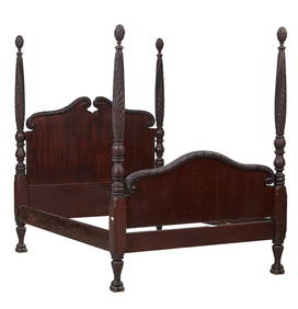 American Late Classical Carved Mahogany Four Poster Double Bed, late 19th c., H.- 81 in. Int. W.- 56 (1 of 1)