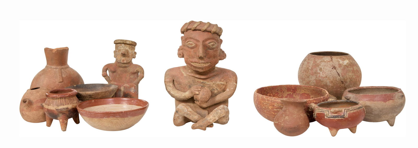 Twelve Pieces of Pre-Columbian Style Pottery, Large Jar- H.- 8 1/2 in., W.- 6 1/2 in., D.- 4 in. (12 (1 of 16)