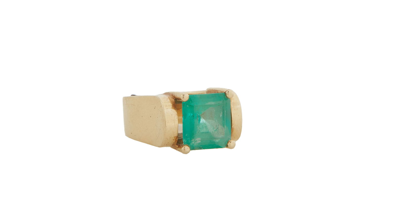 14K Yellow Gold Modernist Emerald Ring, Size- 6 3/4.; Total Wt.- .46 Troy Oz. (1 of 9)