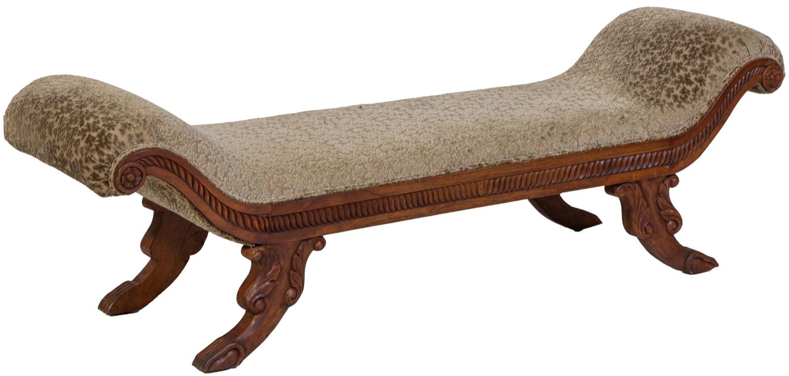 Anglo-Indian Style Carved Walnut Day Bed/Bench, 20th c., H.- 21 in., W.- 68 in., D.- 19 1/2 in. (1 of 1)