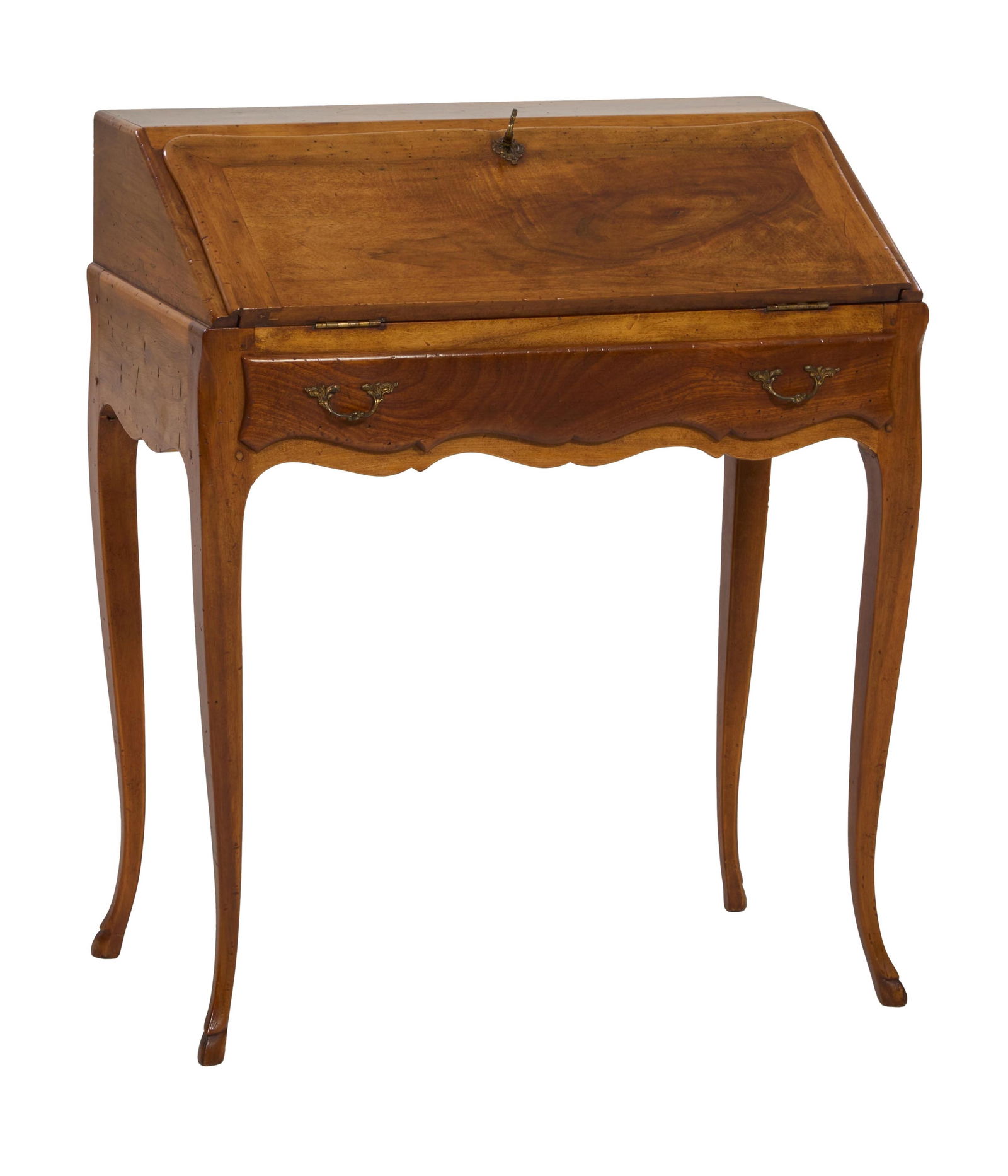 French Louis XV Style Walnut Slant Front Desk, 19th c., H.- 32 1/2 in., W.- 27 in., D.- 16 in. (1 of 2)