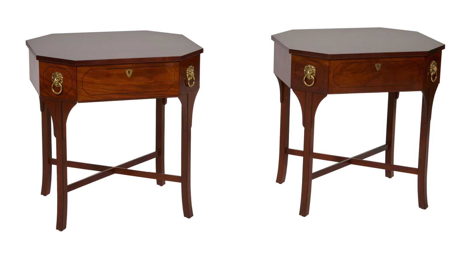 Pair of Regency Style Mahogany Side Tables, by Baker Furniture, 20th c., Each- H.- 27 1/2 in., W.- 2 (1 of 3)