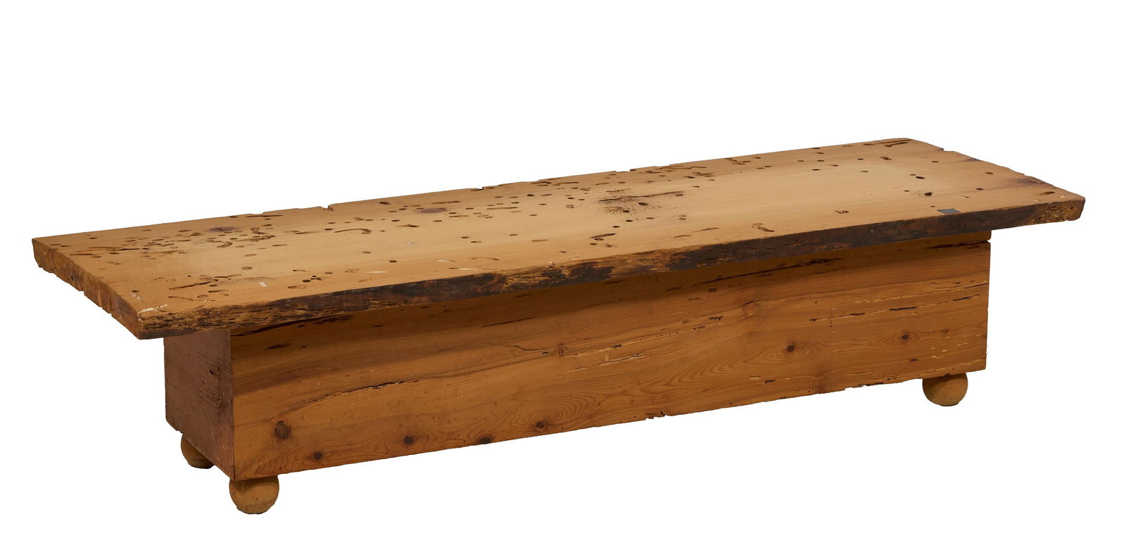 Alaskan Spruce Live Edge Low Table, 20th c., H.- 15 1/2 in., W.- 69 1/2 in., D.- 22 3/4 in. (1 of 2)