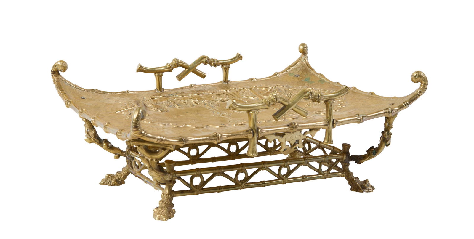 Belgian 'Japonisme' Gilt Bronze Centerpiece Tray, late 19th c., H.- 5 1/2 in., W.- 15 1/2 in., D.- (1 of 5)