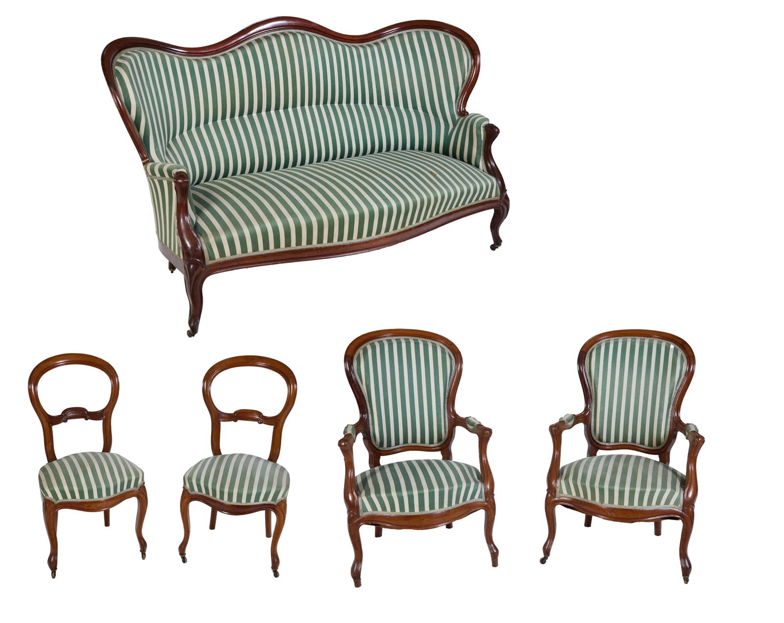 French Louis XV Style Five Piece Parlor Suite, 20th c., Settee- H.- 39 1/2 in., W.- 68 in., D.- 29 (1 of 6)