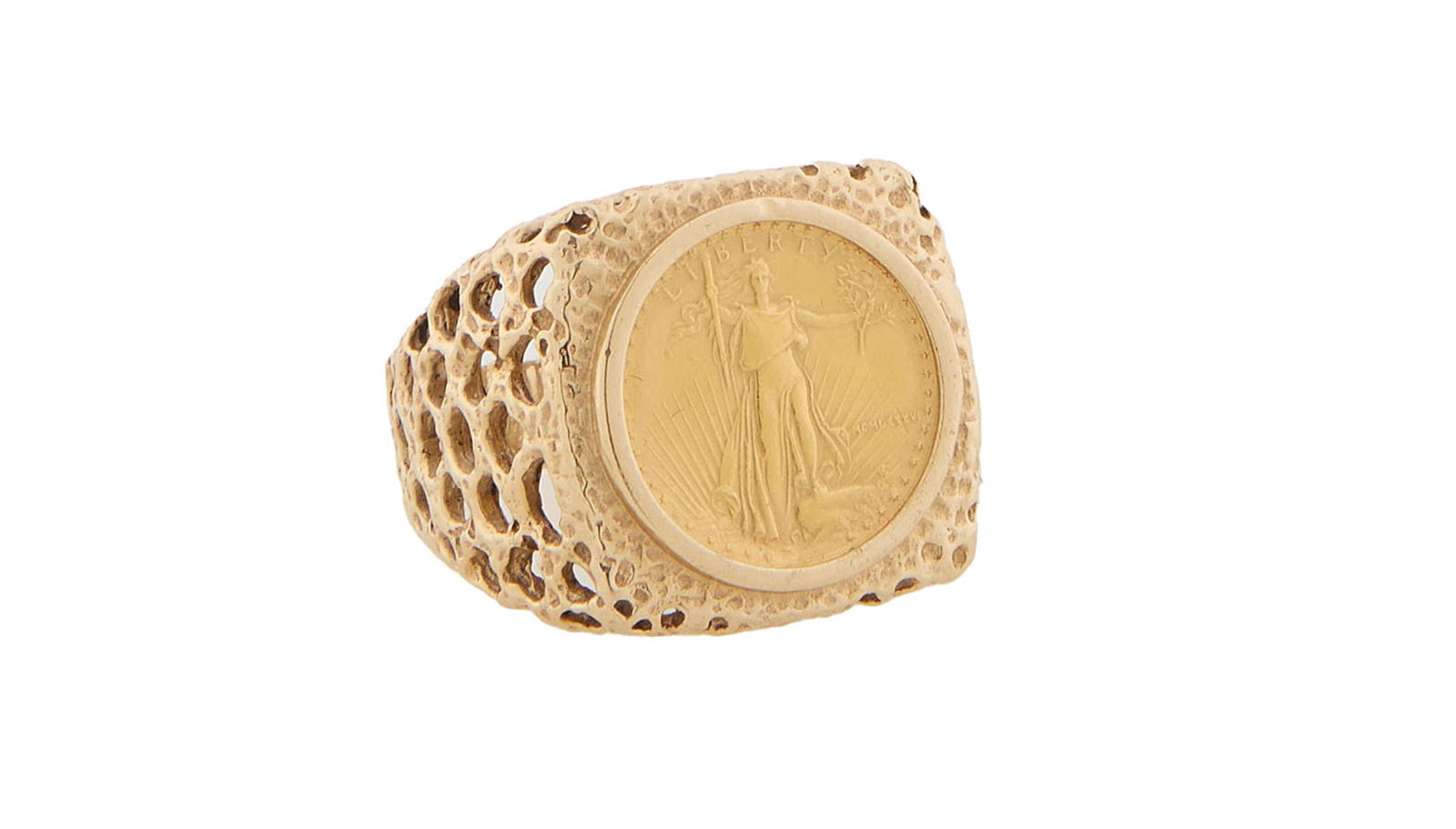 Man's 14K Yellow Gold Gold Coin Ring, Size 11. Wt.- .41 Troy Oz. with coin. (1 of 2)
