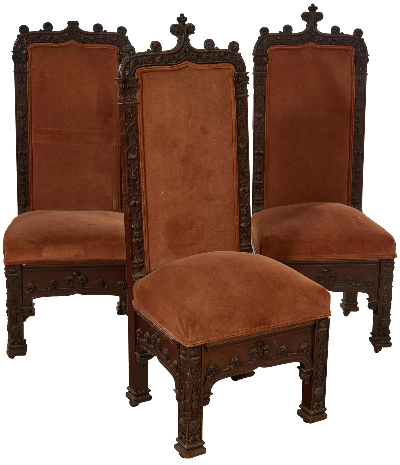 Group of Three European Carved Walnut Gothic Altar Chairs, mid to late 19th c., H.- 55 in., W.- 21 (1 of 4)