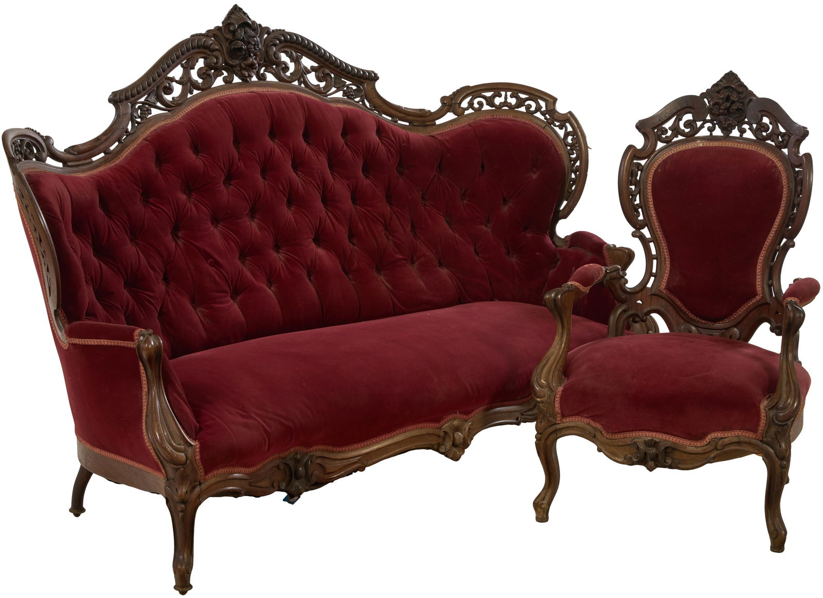 J & JW Meeks Stanton Hall Laminated Rosewood Sofa and Armchair, mid 19th c., Sofa- H.- 49 1/2 in., (1 of 5)
