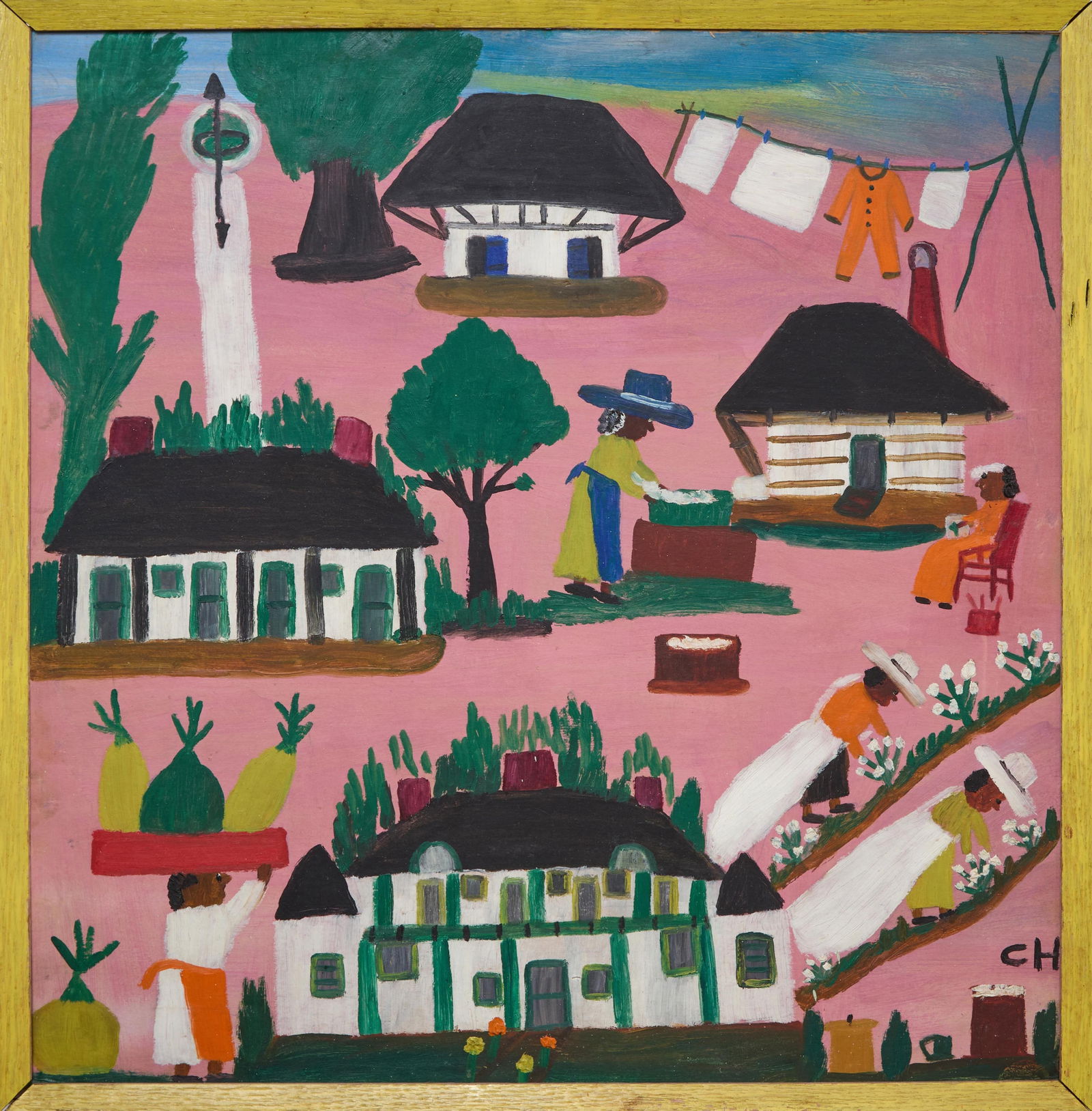 Clementine Hunter (American/Louisiana, 1887-1988), "Melrose Plantation", H.- 24 in., W.- 23 1/2 in., (1 of 19)