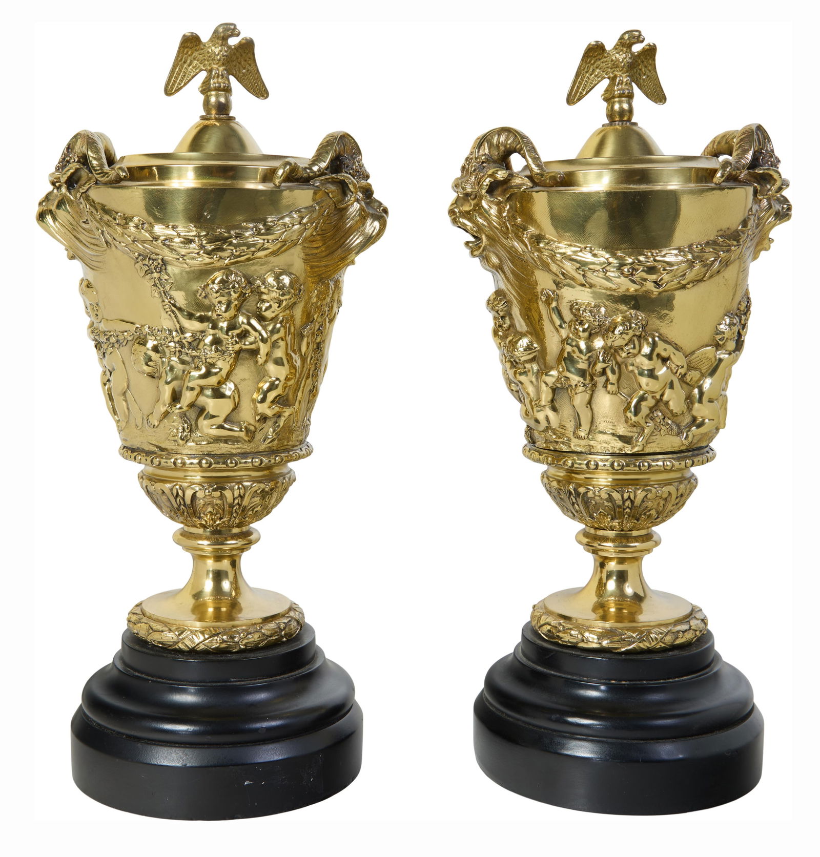 Pair of Louis XVI Style Gilt Brass Garniture Urns, 20th c., H.- 15 3/4 in., W.- 7 1/4 in., D.- 6 1/4 (1 of 5)