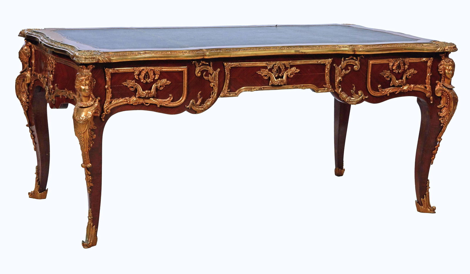 French Louis XV Style Ormolu Mounted Kingwood Bureau Plat, 19th c., H.- 31 1/2 in., W.- 69 1/2 in., (1 of 20)