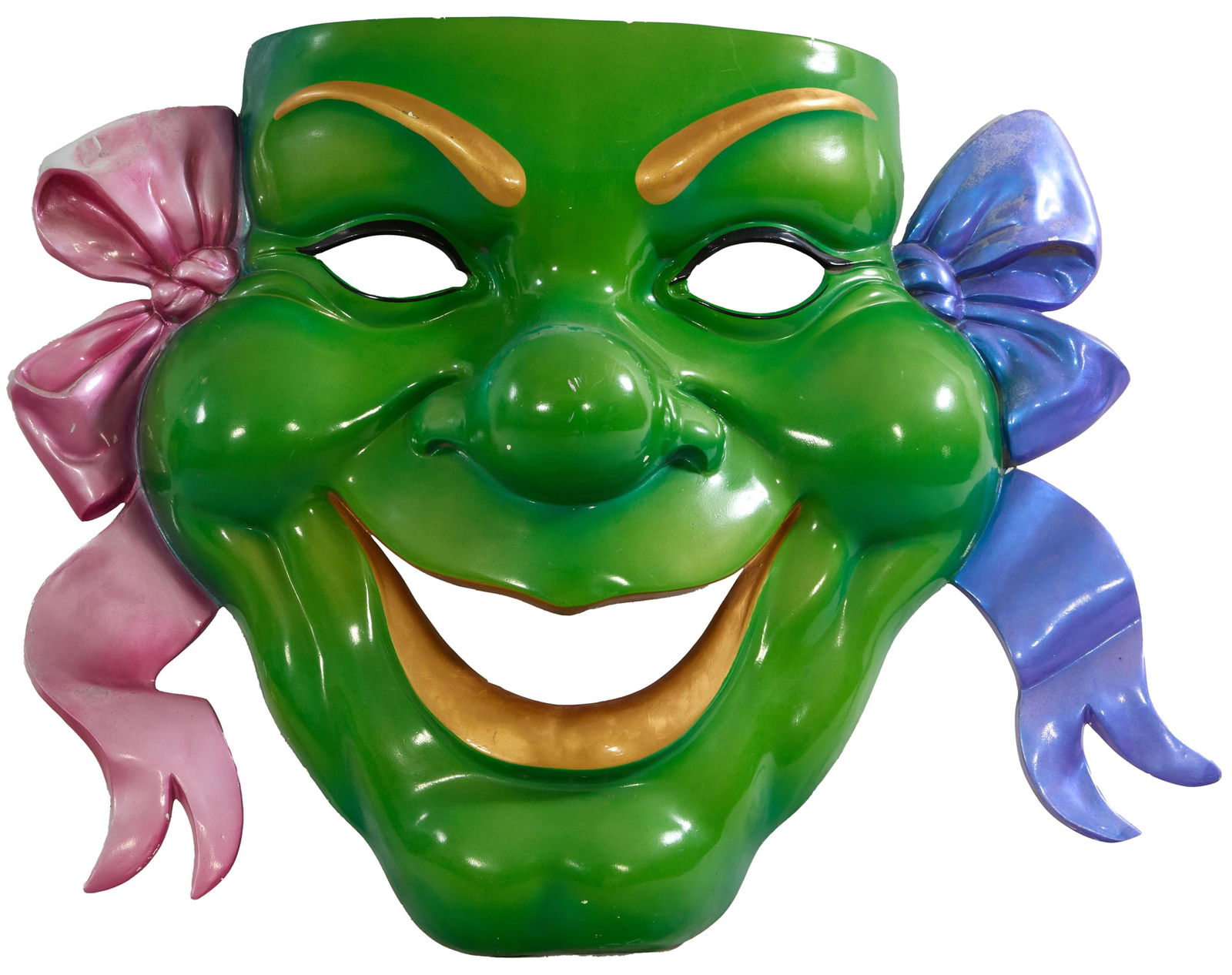 Large Blaine Kern Studios Fiberglass Comedy Mask Float Decoration, 20th c., H.- 36 in., W.- 52 in., (1 of 2)