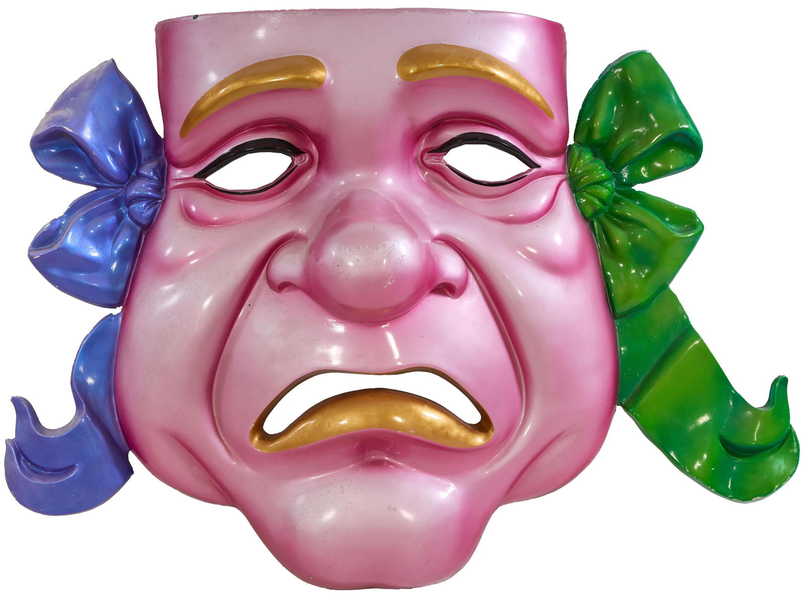 Large Blaine Kern Studios Fiberglass Tragedy Mask Float Decoration, 20th c., H.- 36 in., W.- 52 in., (1 of 3)