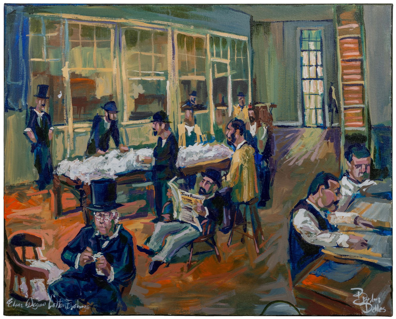 Brandon Delles (American/New Orleans, b. 1978), "The Cotton Exchange," H.- 24 in., W.- 30 in. (1 of 3)