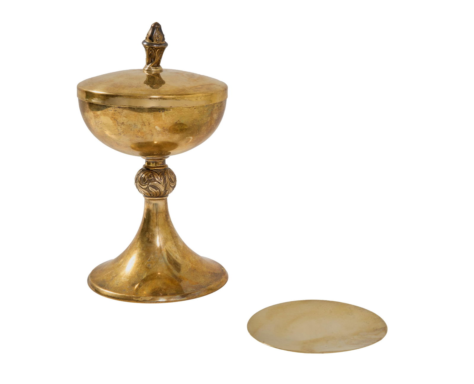 Gilt Sterling Liturgical Ciborium, 20th c., Total Wt.- 32.9 Troy Oz.; Ciborium- H.- 10 3/4 in., (1 of 3)