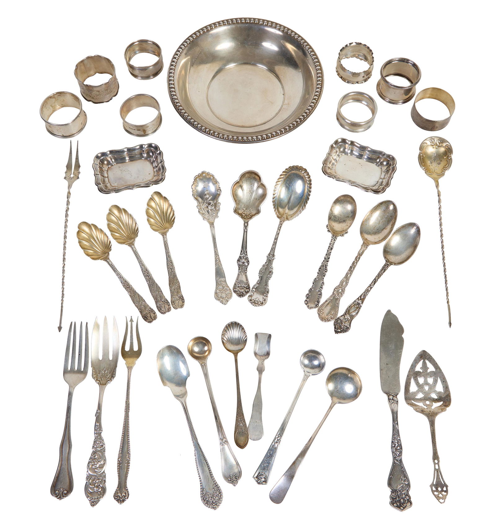 Group of Thirty-Three Sterling Silver Objects, 20th c., Bowl- H.- 1 1/4 in., Dia.- 6 3/4 in.; Total (1 of 11)