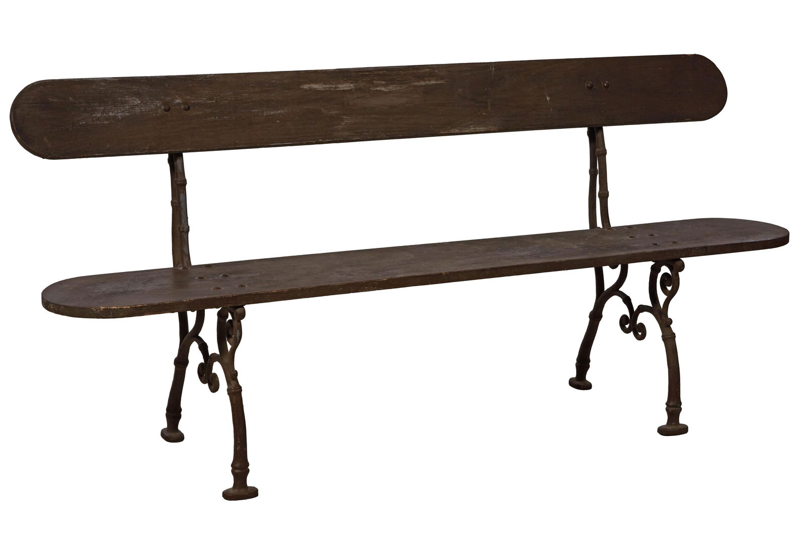 French Parisian Wood and Iron Park Bench, mid/late 19th c., H.- 31 1/2 in., W.- 69 in., D.- 20 in. (1 of 2)