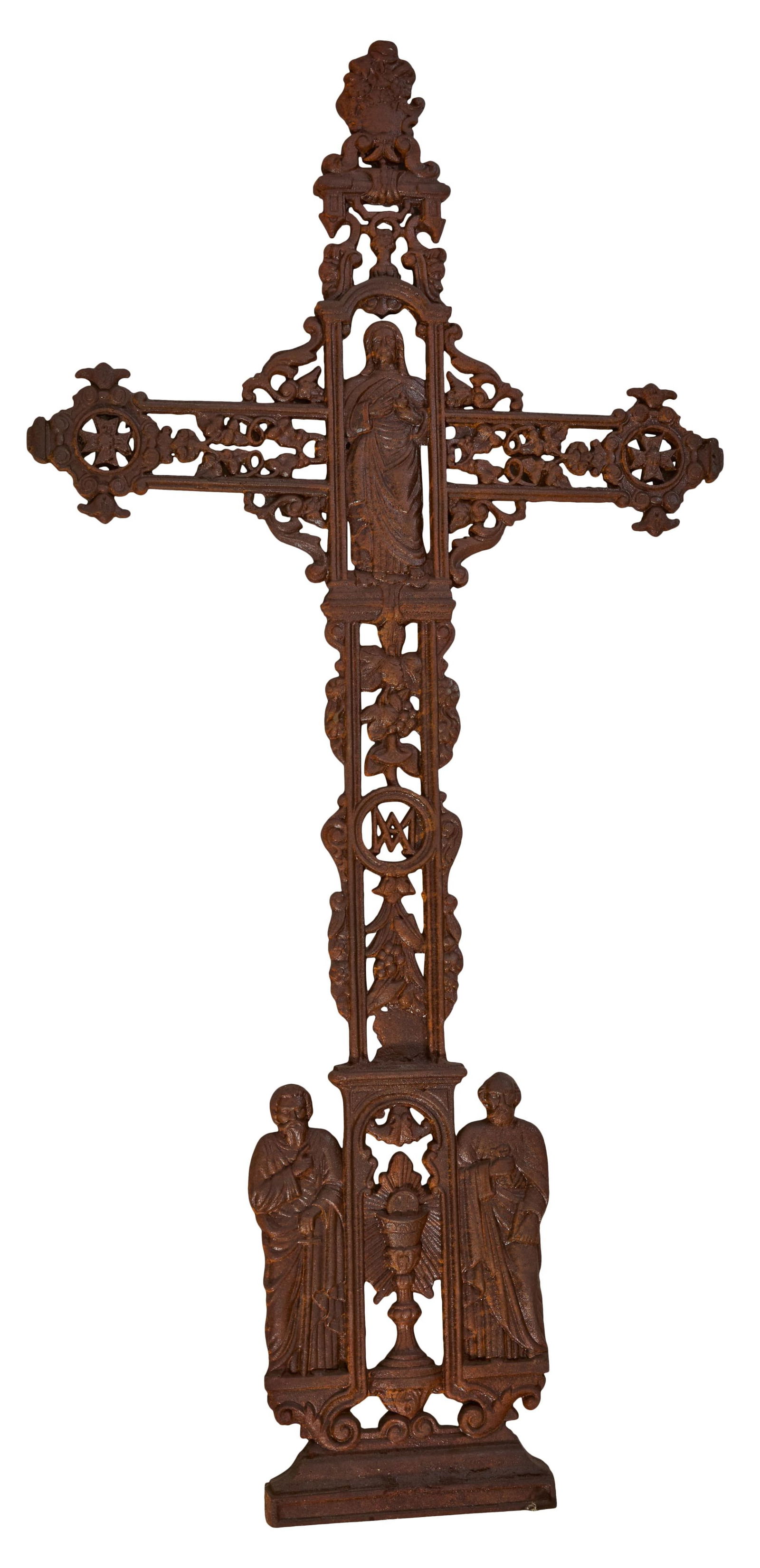 Large French Cast Iron Garden Cross, 19th c., H.- 68 in., W.- 36 in., D.- 3 in. (1 of 2)