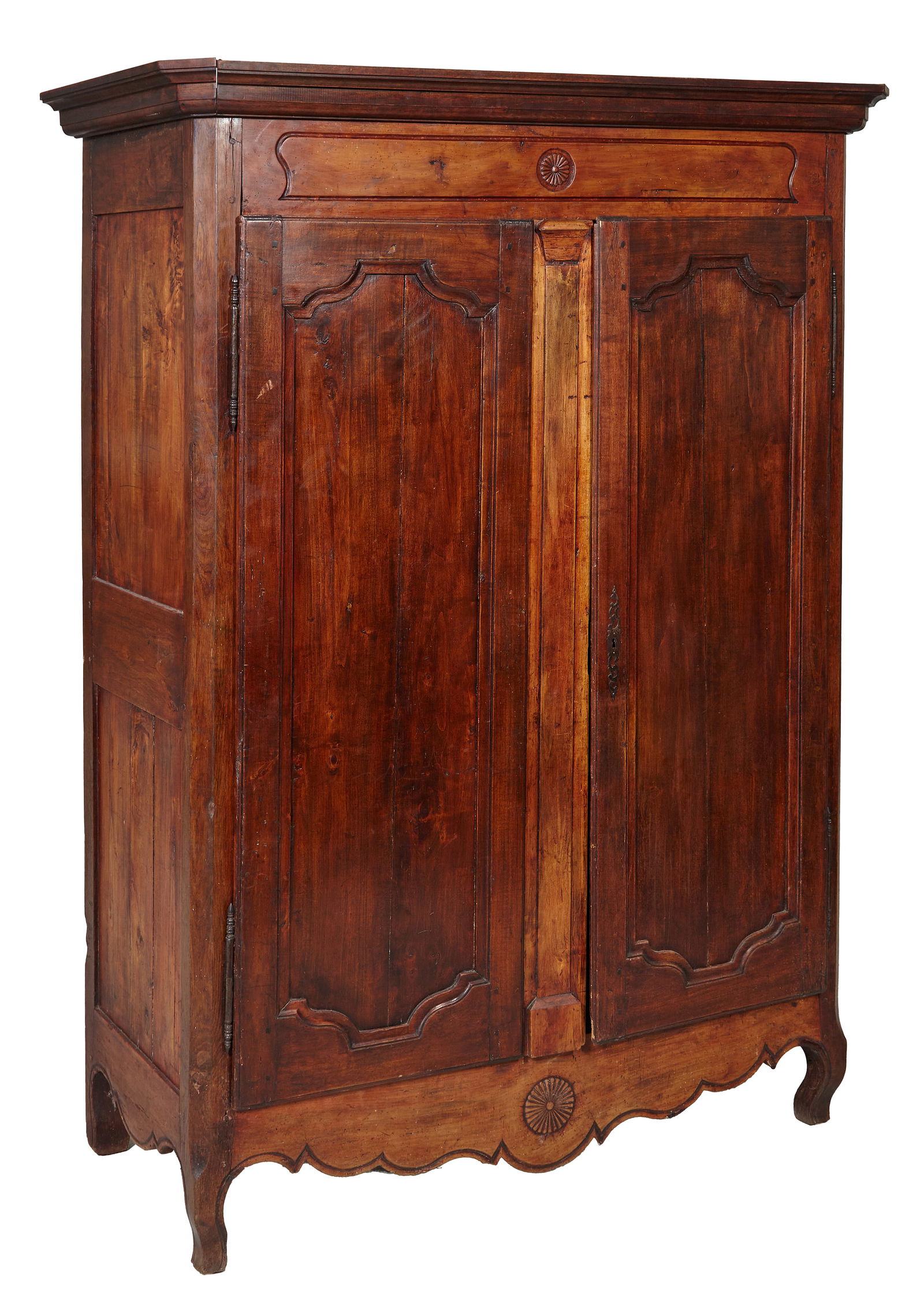 French Provincial Carved Cherry Louis XV Style Armoire, 19th c., H.- 77 in., W.- 56 in., D.- 24 in. (1 of 20)