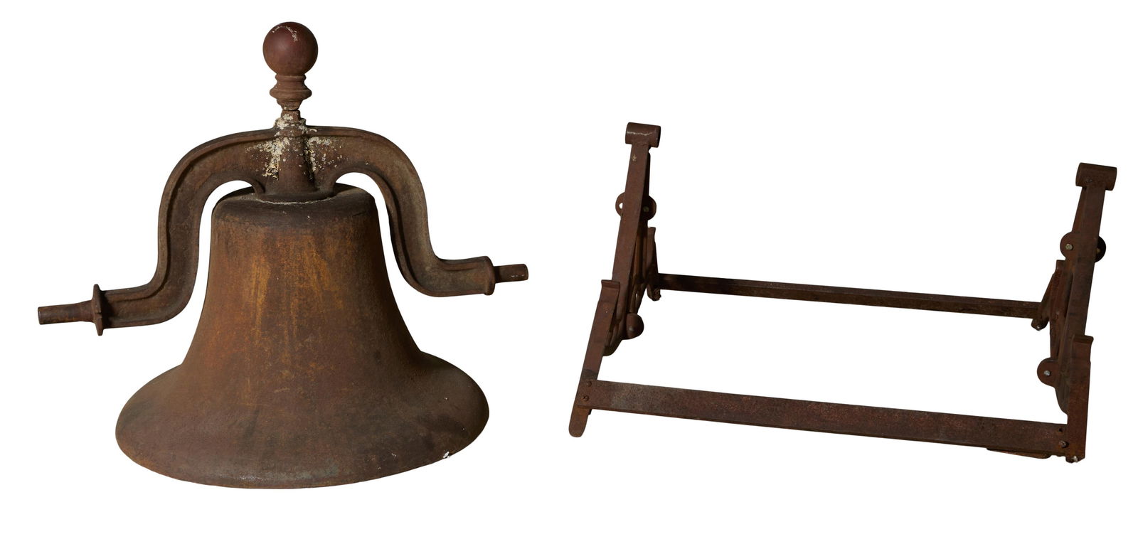 American Cast Iron Plantation Bell, 19th c., Bell- H.- 27 1/2 in., W.- 32 1/2 in., D.- 26 in.; (1 of 1)