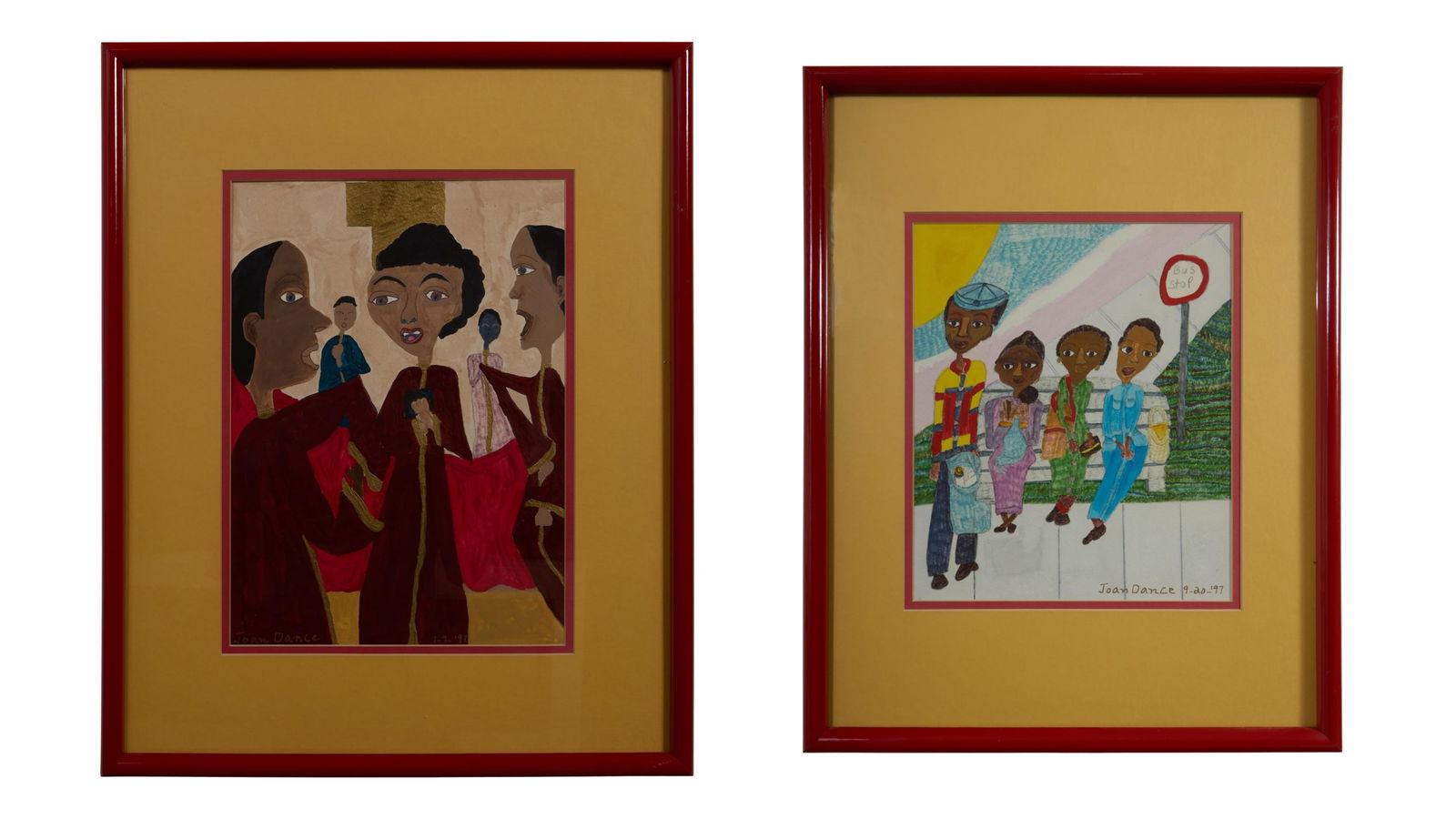 Joan Dance (American/Kentucky, 1940-2023), "Bus Stop" and "Gospel Singers," 1997, Larger- Sight- H.- (1 of 9)