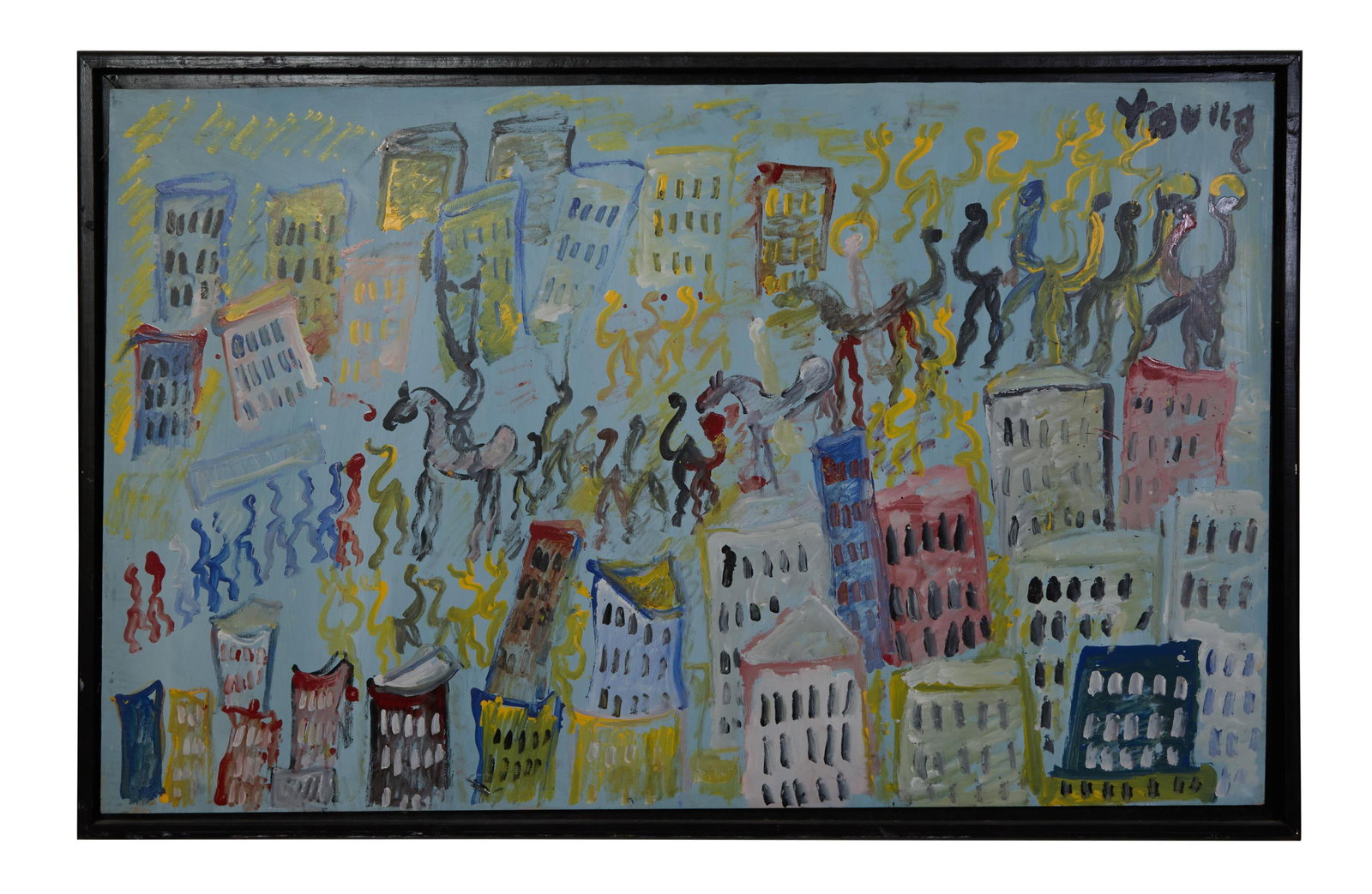 Purvis Young (American/Florida, 1943-2010), "City Procession/Parade with People and Horse," H.- 30 (1 of 5)