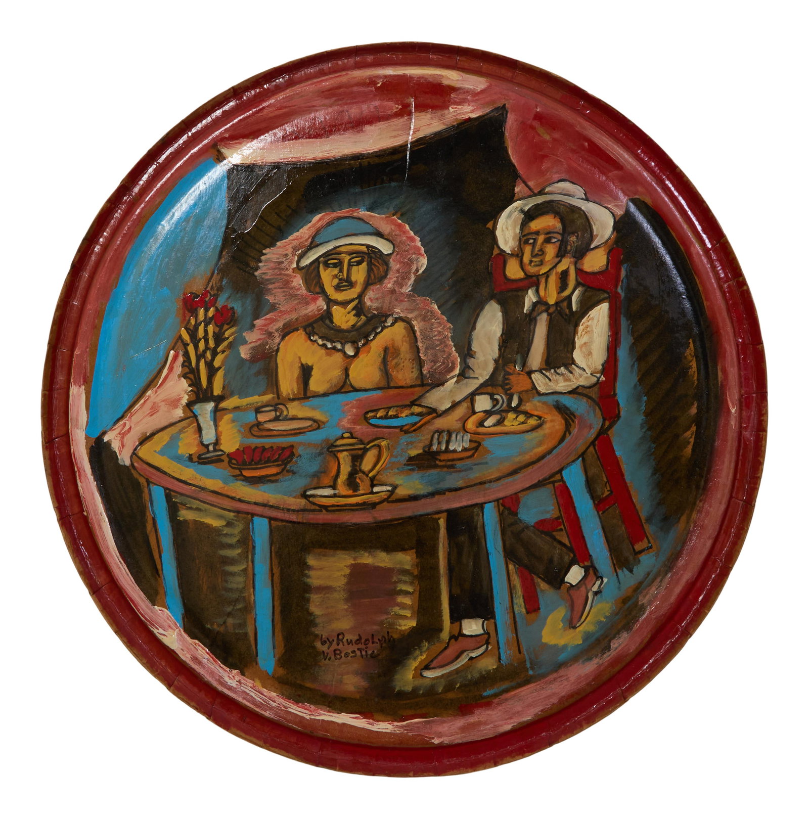 Rudolph Valentino "Rudy" Bostic (American/Georgia, 1944-2021), "Dinner Time," Dia.- 22 1/2 in. (1 of 3)