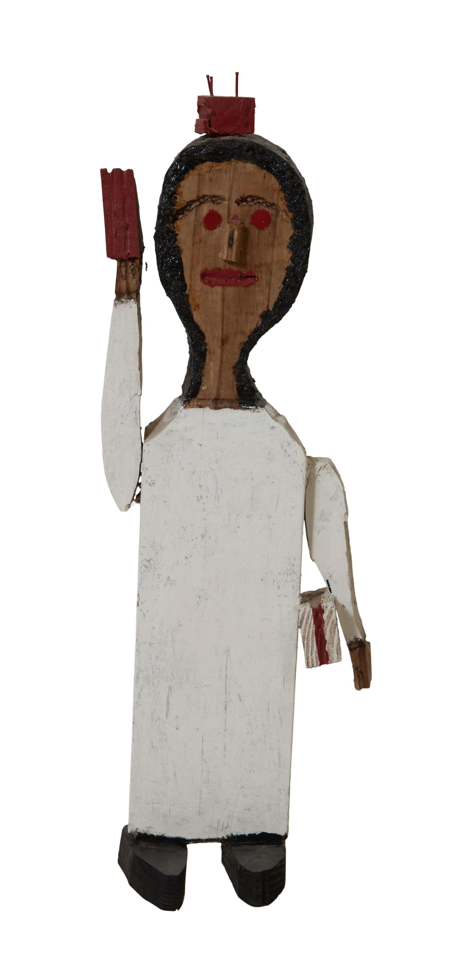 Reverend J. L. Hunter (American/Texas, 1905-1999), "Christ/Preacher," H.- 17 1/2 in., W.- 5 in., D.-: Reverend J. L. Hunter (American/Texas, 1905-1999), "Christ/Preacher," painted carved wood figure, monogrammed "JLH" on foot, H.- 17 1/2 in., W.- 5 in., D.- 4 in. Provenance: The Curated Collection of