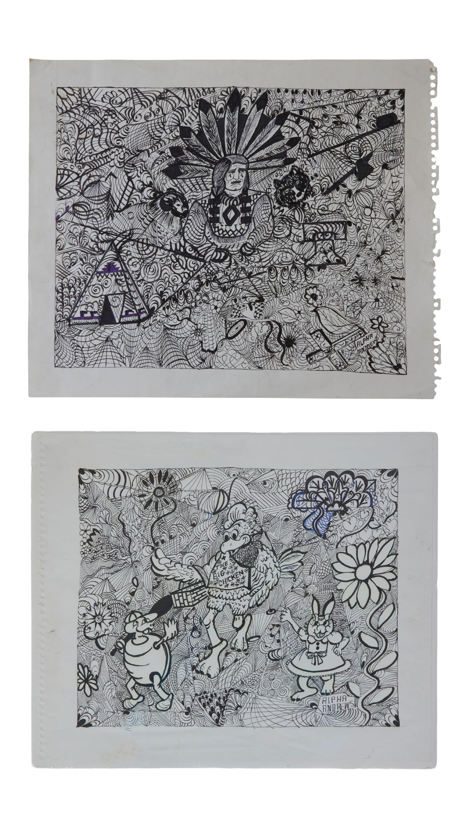 Alpha Andrews (American/Georgia, b. 1932), "Indian Chief" and "The Big Chicken," Each- H.- 14 in., (1 of 8)