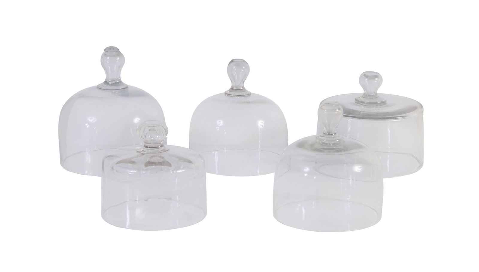 Five French Blown Glass Food Cloches, 20th c., Largest- H.- 9 1/4 in., Dia.- 7 1/4 in. (5 Pcs.) (1 of 1)