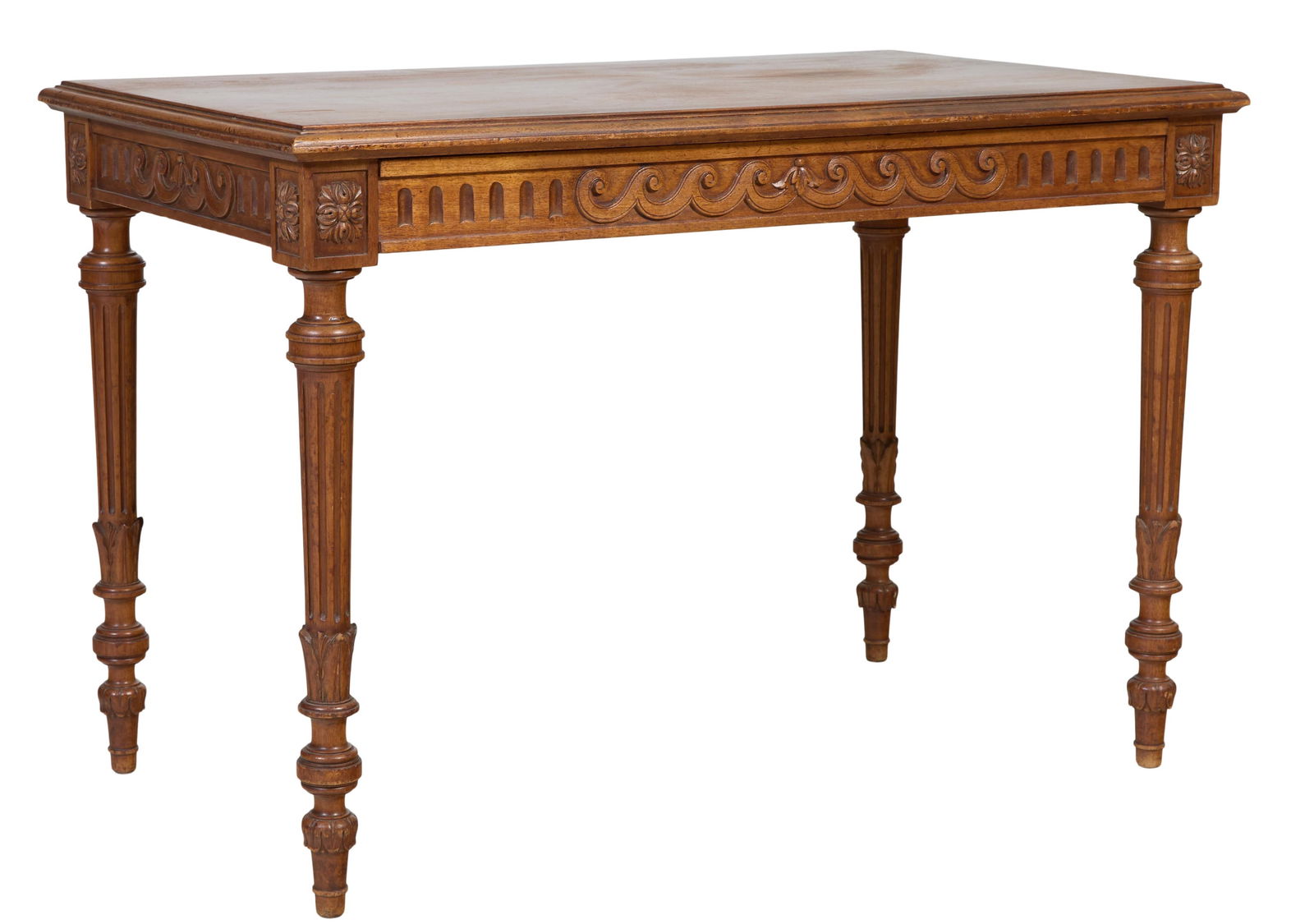 Italian Inspired Carved Oak Writing Table, 20th c., H.- 29 1/2 in., W.- 43 in., D.- 26 in. (1 of 6)