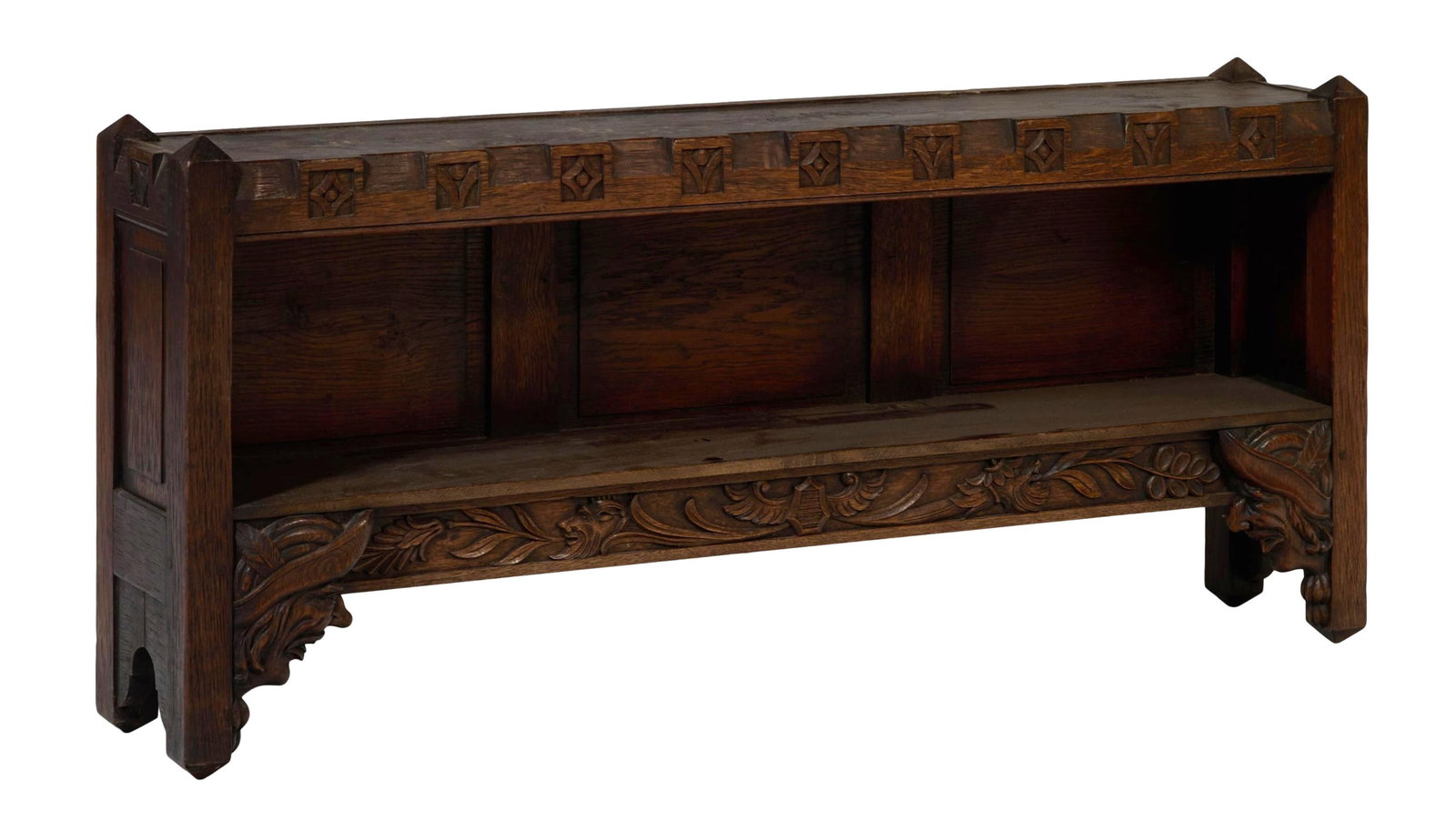 French Henri II Style Carved Oak Hanging Shelf, 19th c., H.- 25 1/4 in., W.- 55 in., D.- 9 1/2 in. (1 of 2)