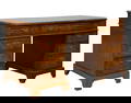 English George III Burled Walnut Pedestal Desk, 19th c., H.- 30 1/2 in. W.- 54 1/2 in., D.- 27 1/2
