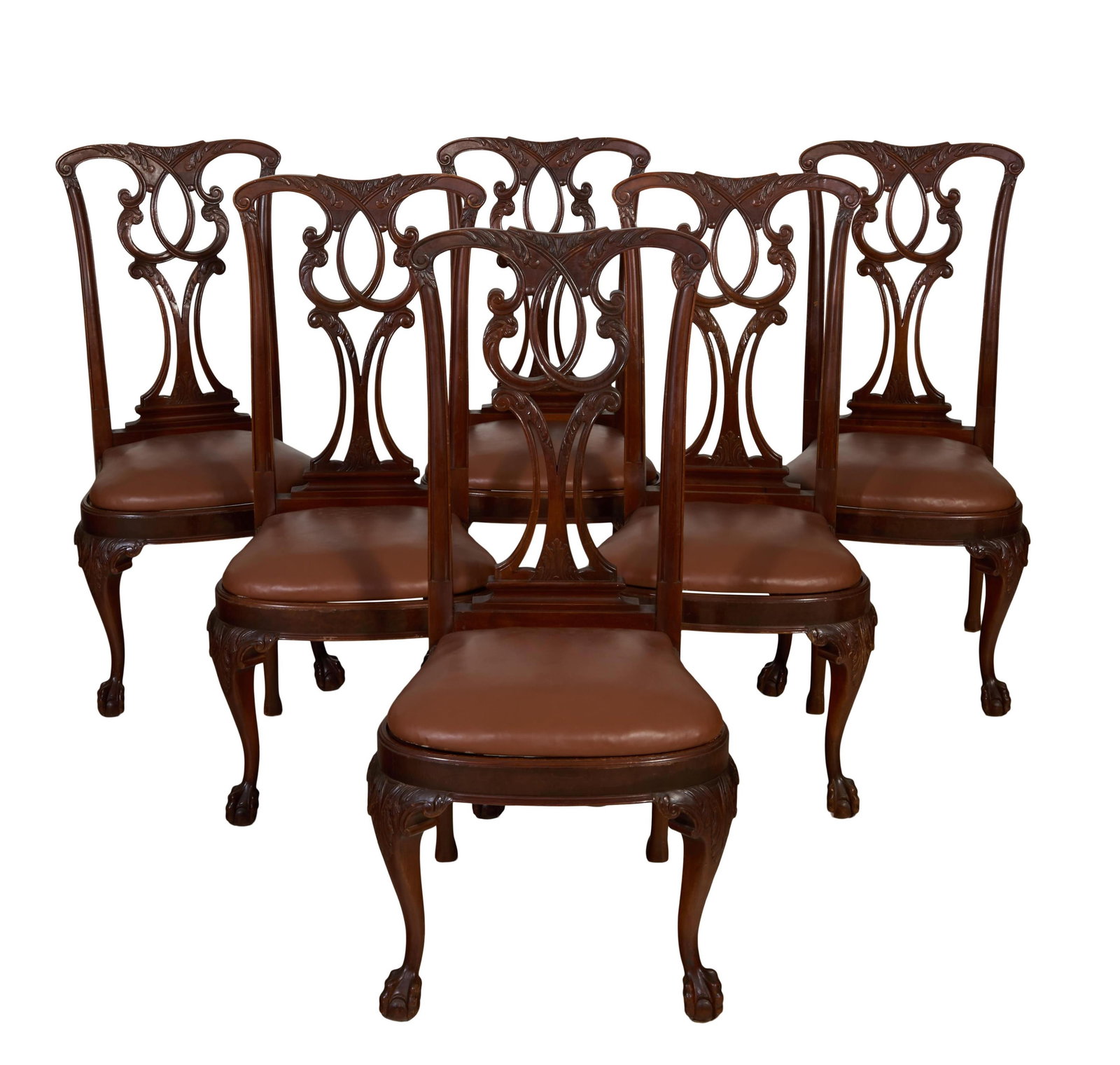 Set of Six English Georgian Style Mahogany Dining Chairs, 20th c., Each- H.- 40 1/2 in., W.- 21 in., (1 of 2)